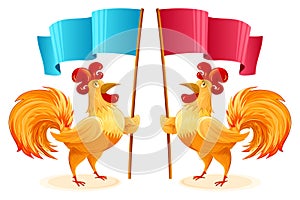 Rooster New Year Symbol Cartoon Character Colorful Isolated Flag