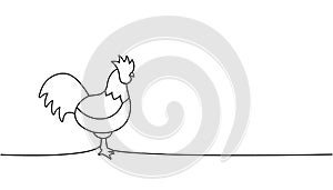Rooster one line continuous drawing. Rooster symbol. Farm bird continuous one line illustration. Vector minimalist photo