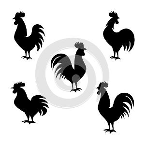 rooster silhouette icon set