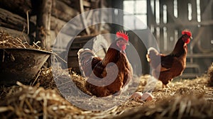 The rooster in a barn.AI generated image