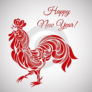 Rooster, symbol of 2017 on the Chinese calendar. Happy new year! Stylized decorated with floral ornament.