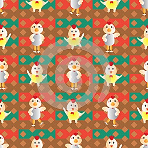 Rooster symmetry style seamless pattern