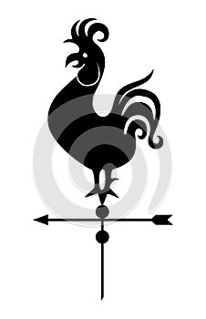Rooster is weather vane. Silhouette, sign, logo. Vector illustration