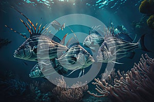 Roosterfish Fish Underwater Lush Nature by Generative AI