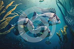 Roosterfish Fish Underwater Lush Nature by Generative AI