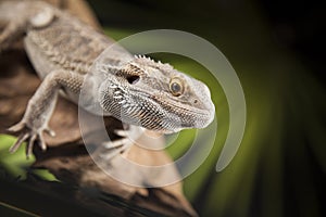 Lizard root, Bearded Dragon on black mirror background