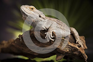 Lizard root, Bearded Dragon on green background