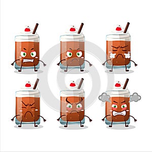 Root beer with ice cream cartoon character with various angry expressions