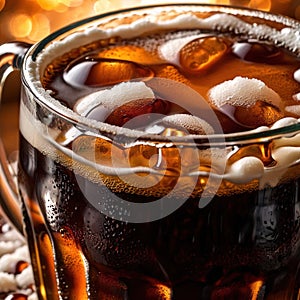 Root beer, soda soft drink cola pop, cold draft beverage in cup