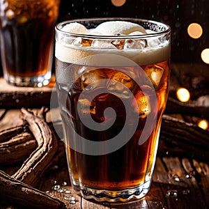 Root beer, soda soft drink cola pop, cold draft beverage in cup