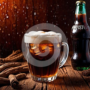 Root beer, soda soft drink cola pop, cold draft beverage in cup