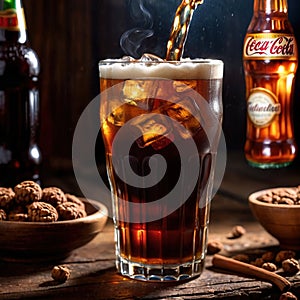 Root beer, soda soft drink cola pop, cold draft beverage in cup