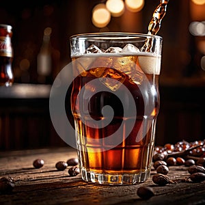 Root beer, soda soft drink cola pop, cold draft beverage in cup