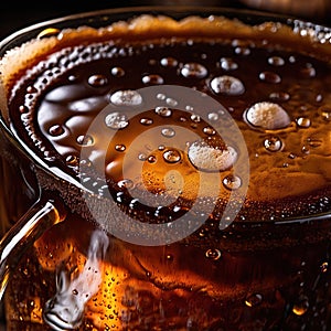 Root beer, soda soft drink cola pop, cold draft beverage in cup