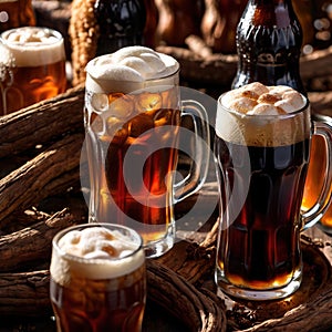 Root beer, soda soft drink cola pop, cold draft beverage in cup