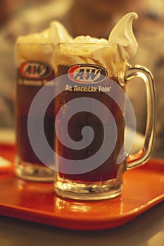 Root beer soft drinks in a large mug at A & W fast food restaurant in Indonesia
