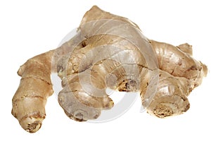 Root ginger on a white background