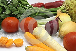 Root and other vegetables ready for cooking