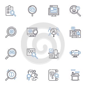 Root out line icons collection. Exterminate, Eliminate, Eradicate, Seek, Discover, Uncover, Hunt vector and linear