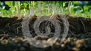 The root system of plants in the soil