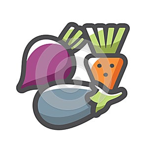 Root vegetable zucchini beets carrots Vector icon Cartoon illustration.