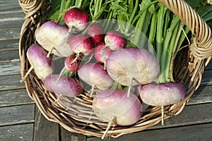 Root vegetables on basket