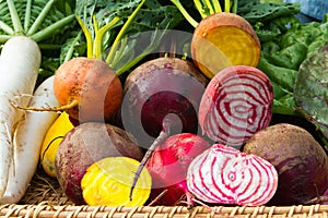 Root vegetables in basket