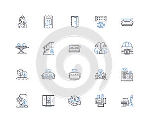 Rooted down line icons collection. Anchored, Grounded, Established, Firm, Fixed, Stable, Rooted vector and linear