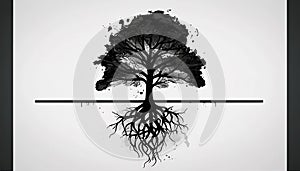 Rooted Family: A Minimalistic Imagery of a Tree Holding Up Its Roots, Made with Generative AI photo