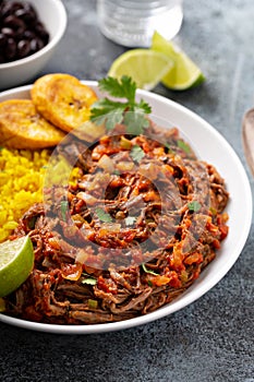 Ropa vieja, flank steak dish with rice photo