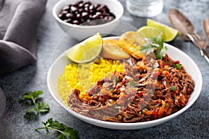 Ropa vieja, flank steak dish with rice photo