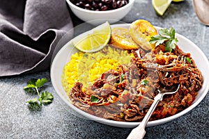 Ropa vieja, flank steak dish with rice photo