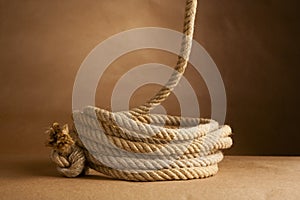 Hemp rope coiled and hanging photo