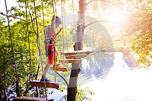 Rope adventure bridge for kids between trees
