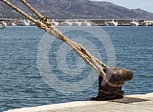 Rope attached at a steel bollard