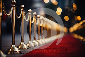 Rope barrier with red carpet and flash light