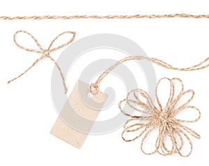 Rope bow tag. Jute wrapping collection for present and pricing.