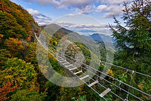 Rope bridge at Kremnicke vrchy at Via Ferrata Chimney trail