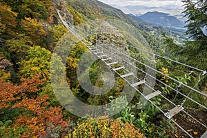 Rope bridge at Kremnicke vrchy at Via Ferrata Chimney trail