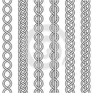 Rope cable weaving, knot twisted braid, macrame crochet weaving, braid knot, vector knitted braided