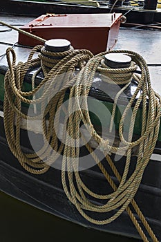 Rope cables on an old cargo ship