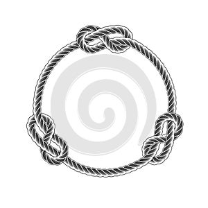 Rope circle frame with knots, simple style line rope