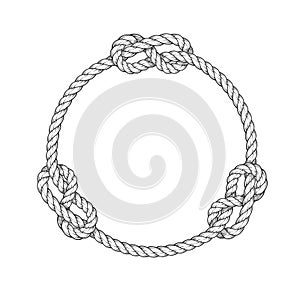 Rope circle - vintage round rope frame with knots photo