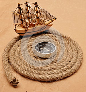 Rope coil with compass
