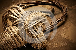 Rope cross, crown of thorns and nails