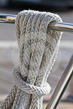 Rope on the deck of sailing yacht