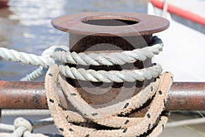 Rope docking ship in shipyard