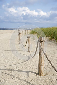 Rope fence on beach.