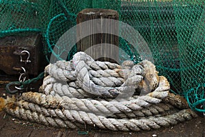 Rope and Fishing Nets on the Docks, Marina in Corpus Christi, Texas