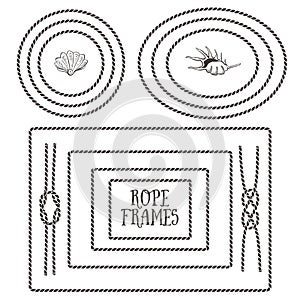 Rope frames, borders, knots. Hand drawn decorative elements